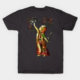 Druid reaching for a glowing orb, which might be a d100 T-Shirt